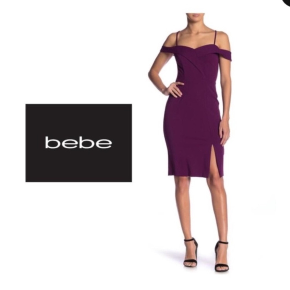 Bebe off-shoulder plum dress